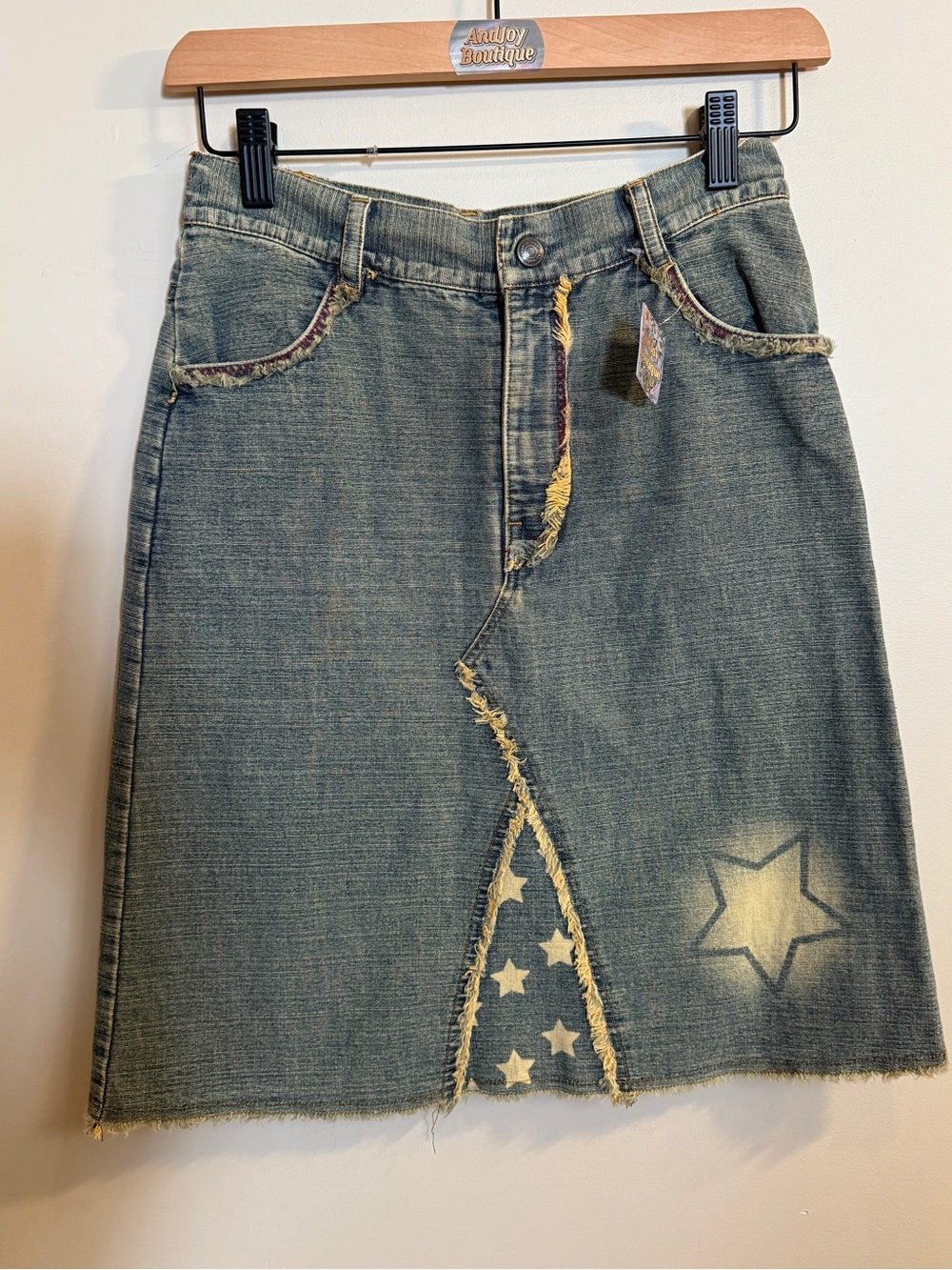 Denim Star-Print A-Line Skirt - Blue